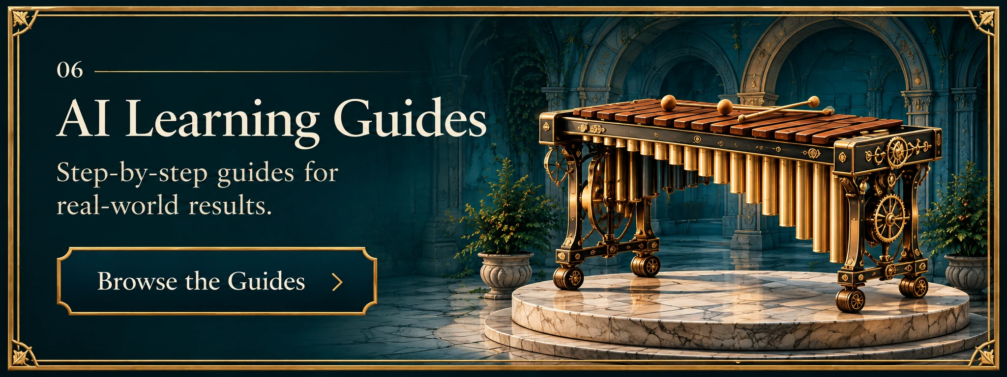 A brass marimba on a teal stone stage, for step-by-step guides aimed at real-world results.