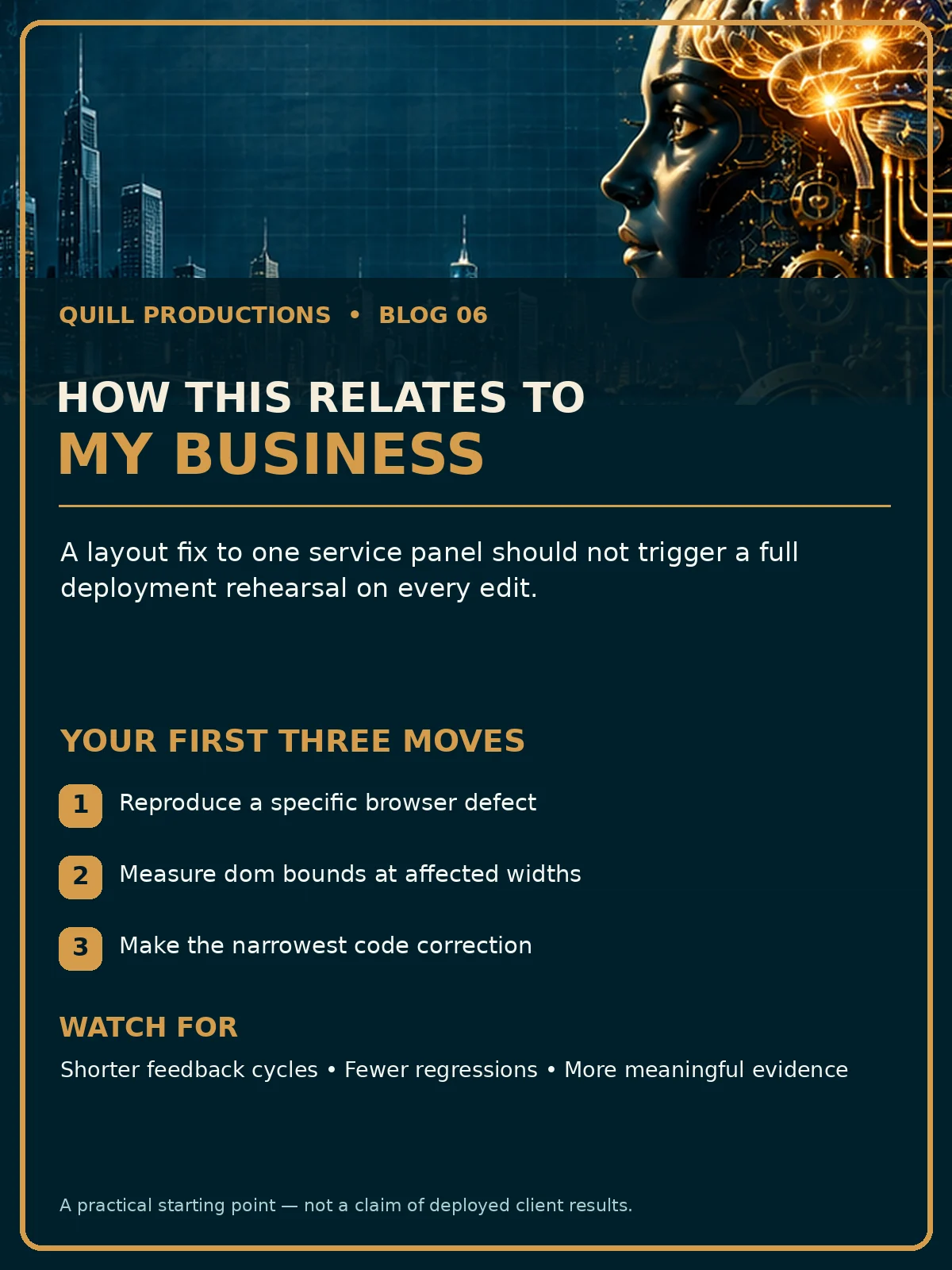 Business impact flyer for A Faster QA Loop: From Hour-Long CI to Focused Browser Checks