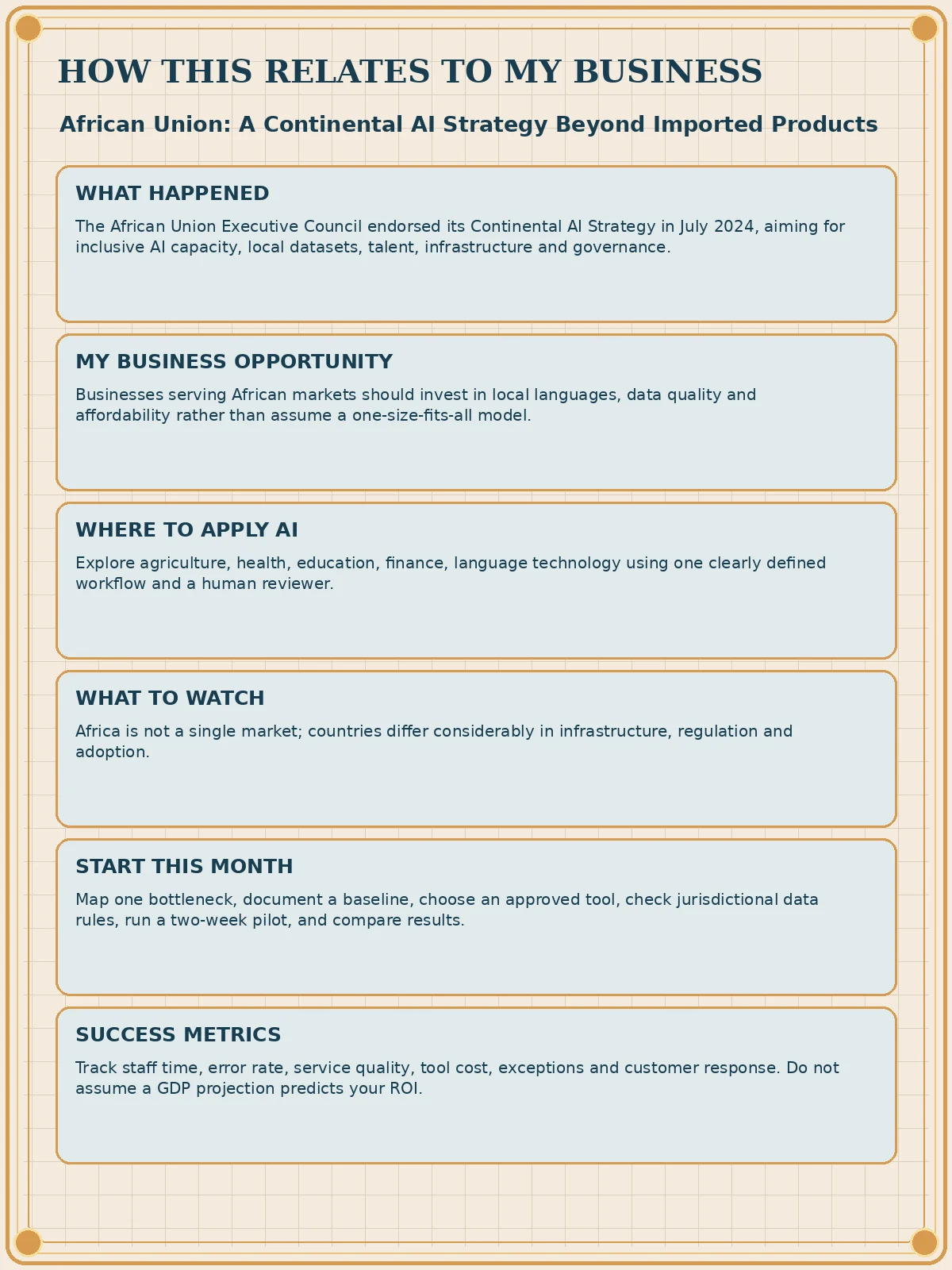 Business impact flyer for African Union: A Continental AI Strategy Beyond Imported Products