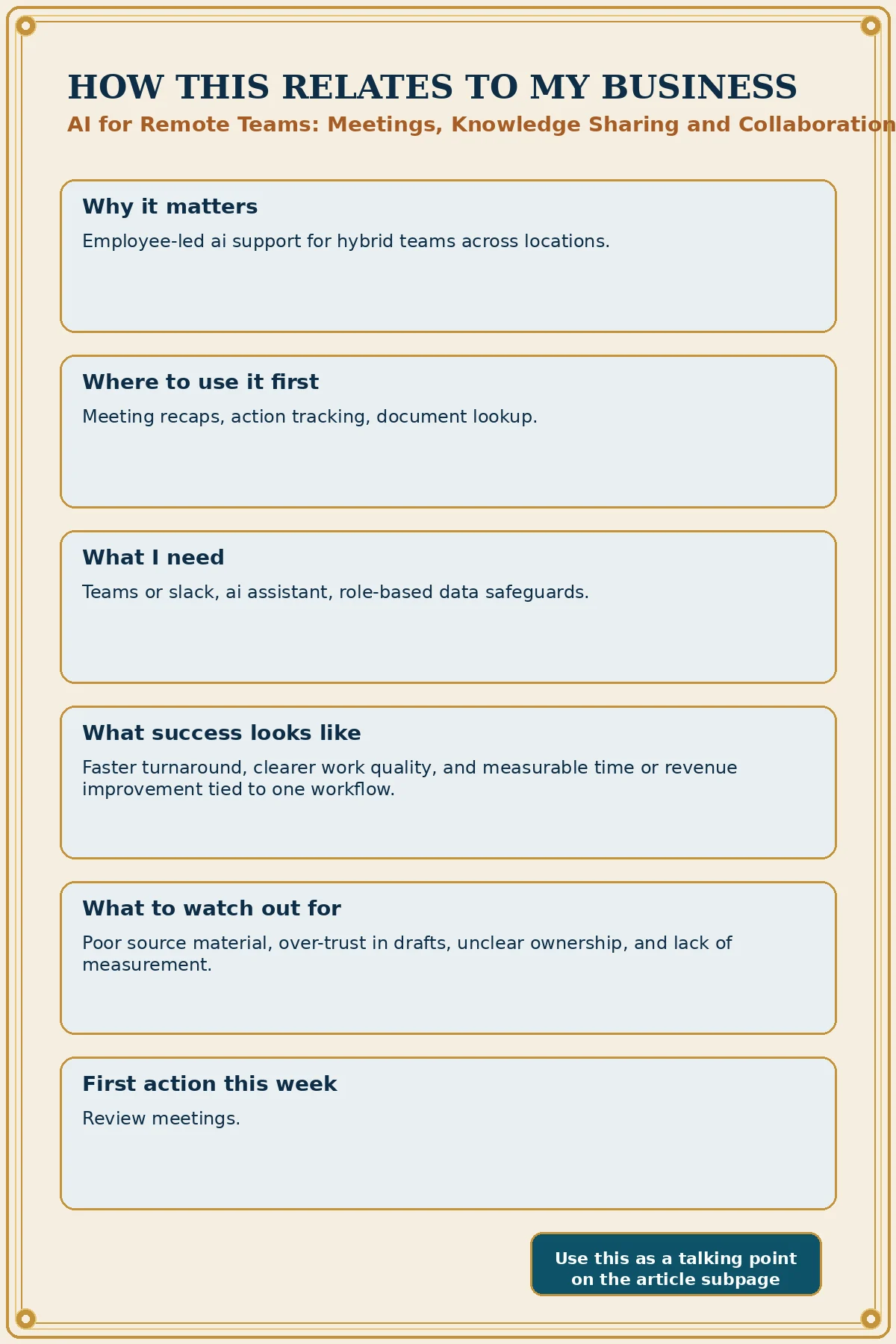 Business impact flyer for AI for Remote Teams: Meetings, Knowledge Sharing and Collaboration