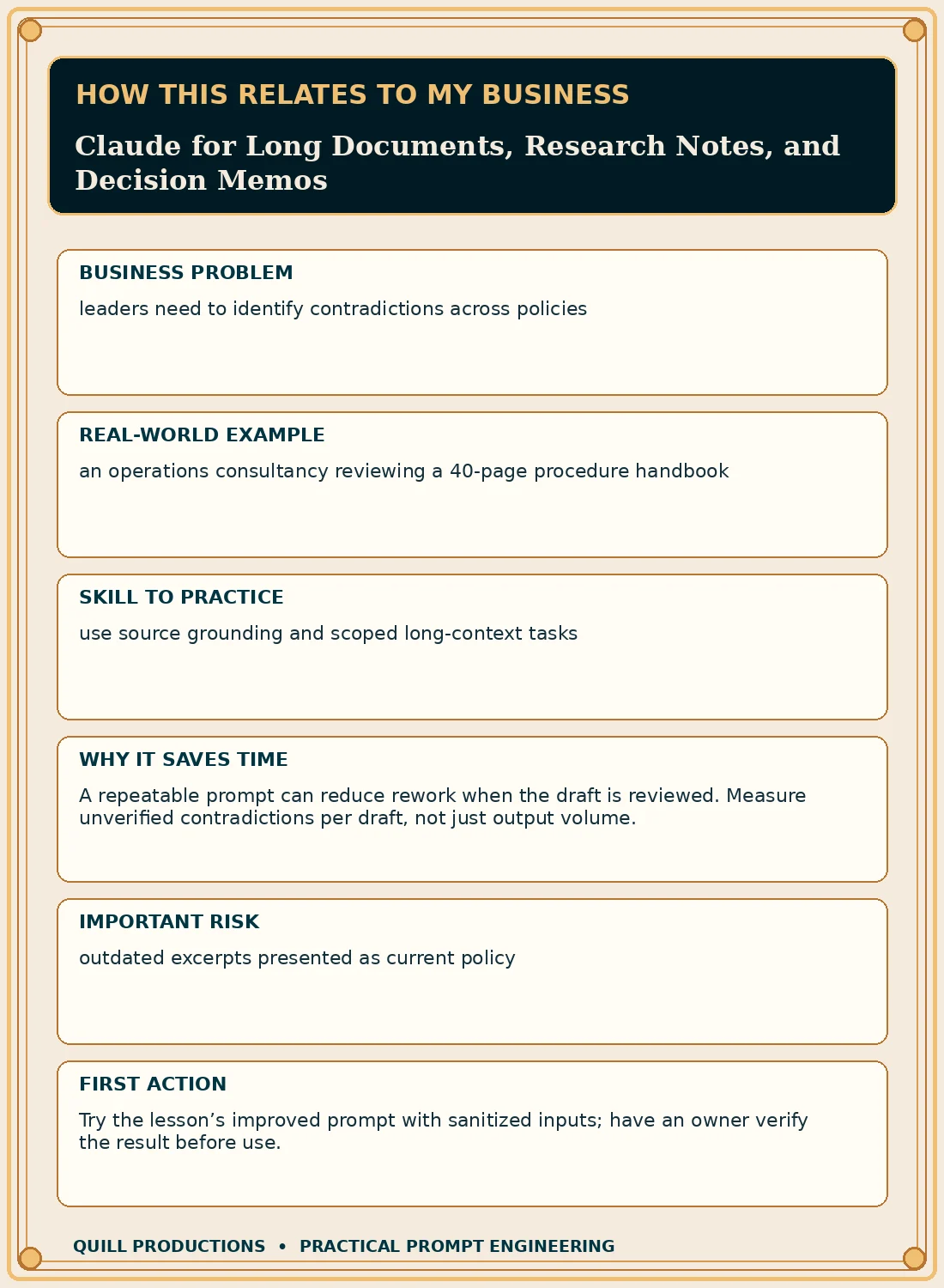 Business impact flyer for Claude for Long Documents, Research Notes, and Decision Memos