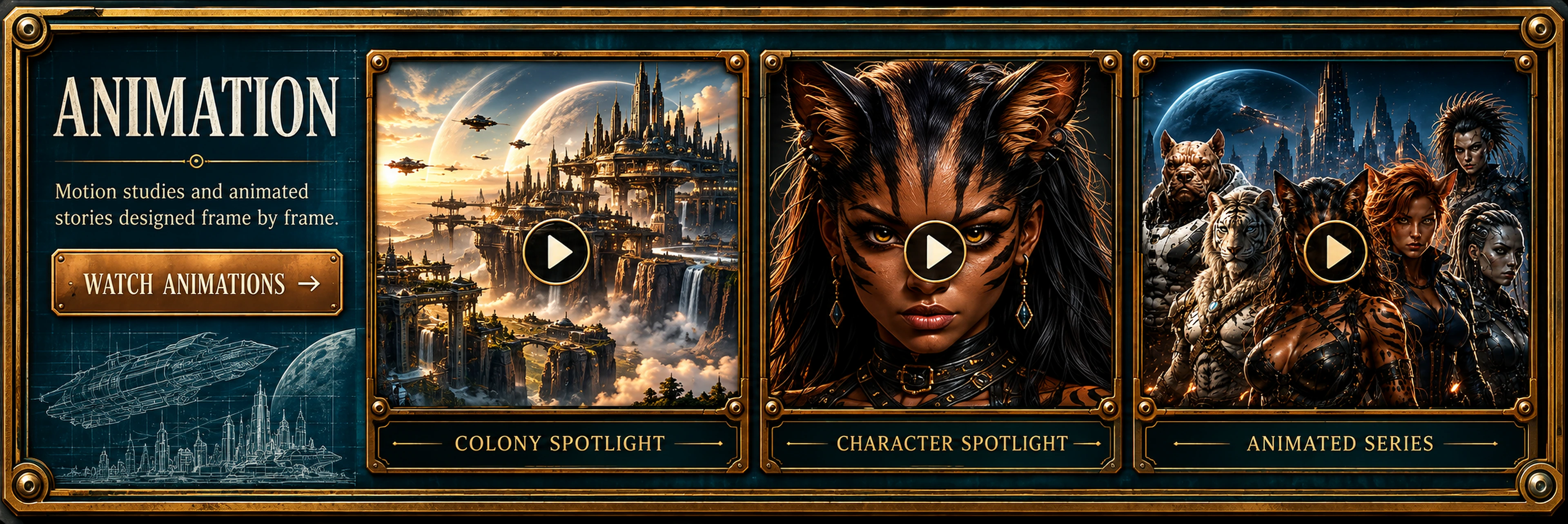 Three animation preview frames, including the Puma character spotlight.