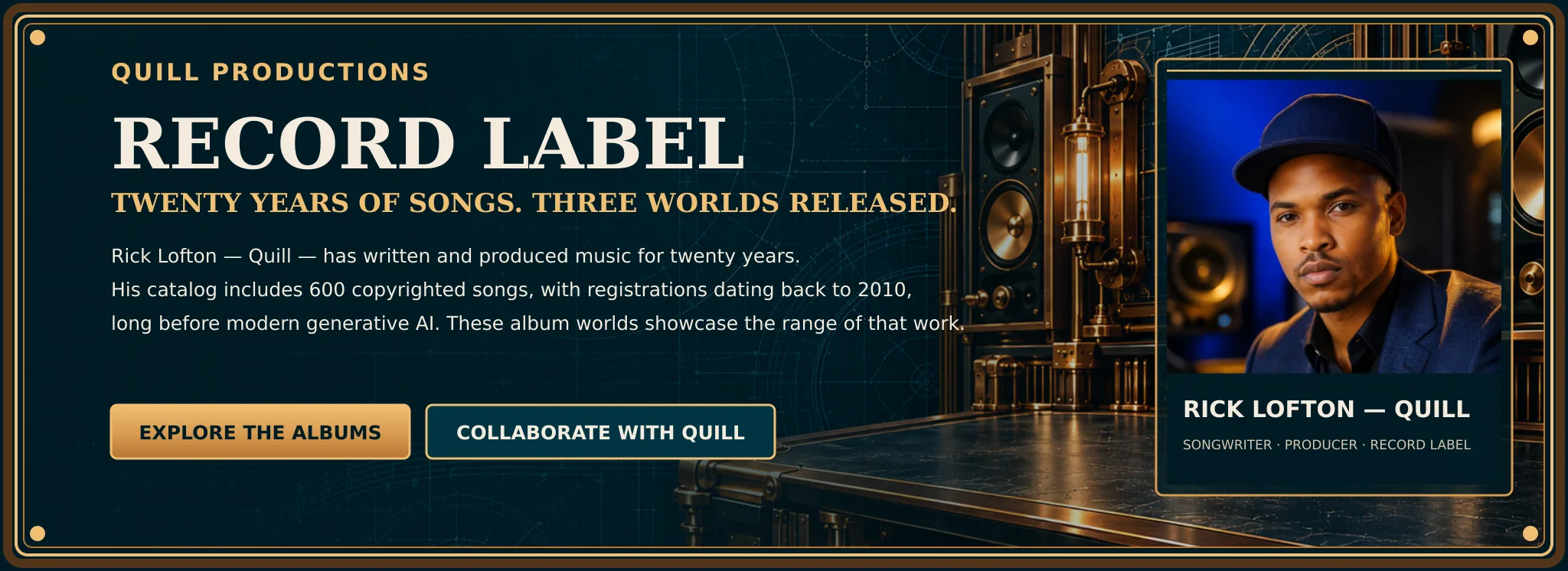The Quill record label hero with Explore the Albums and Collaborate with Quill.