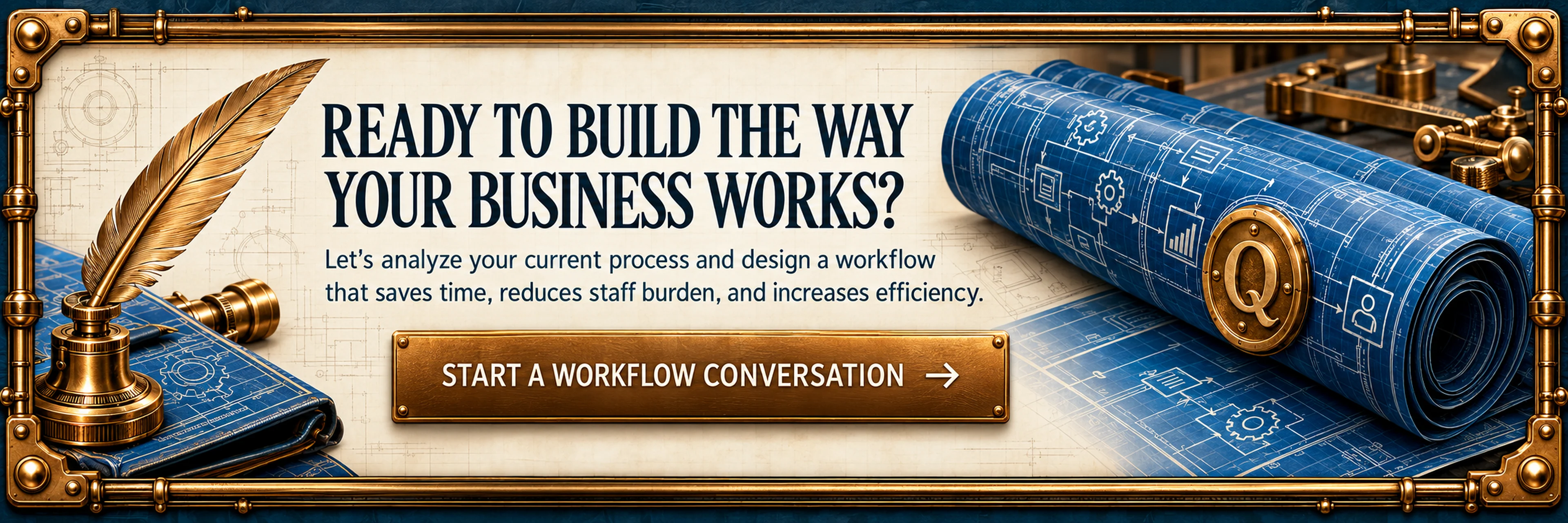 Ready to build the way your business works? Quill analyses your current process and designs a workflow that saves time, reduces staff burden, and increases efficiency.